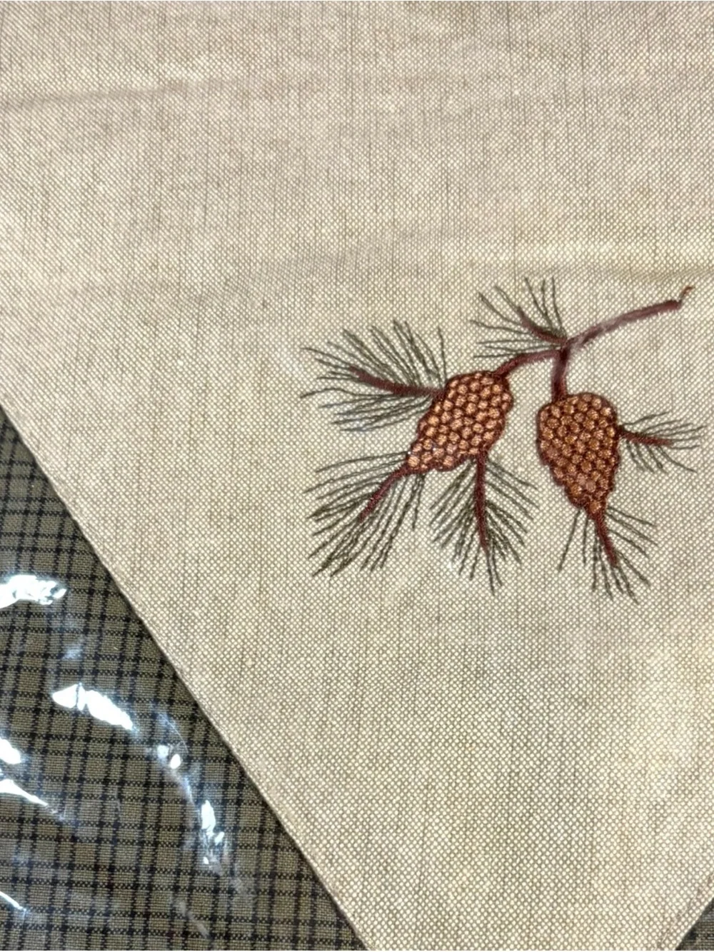 Vintage IHF Home Lined Plaid Shower Curtain 72x72 Pinecone Rustic Country NOS